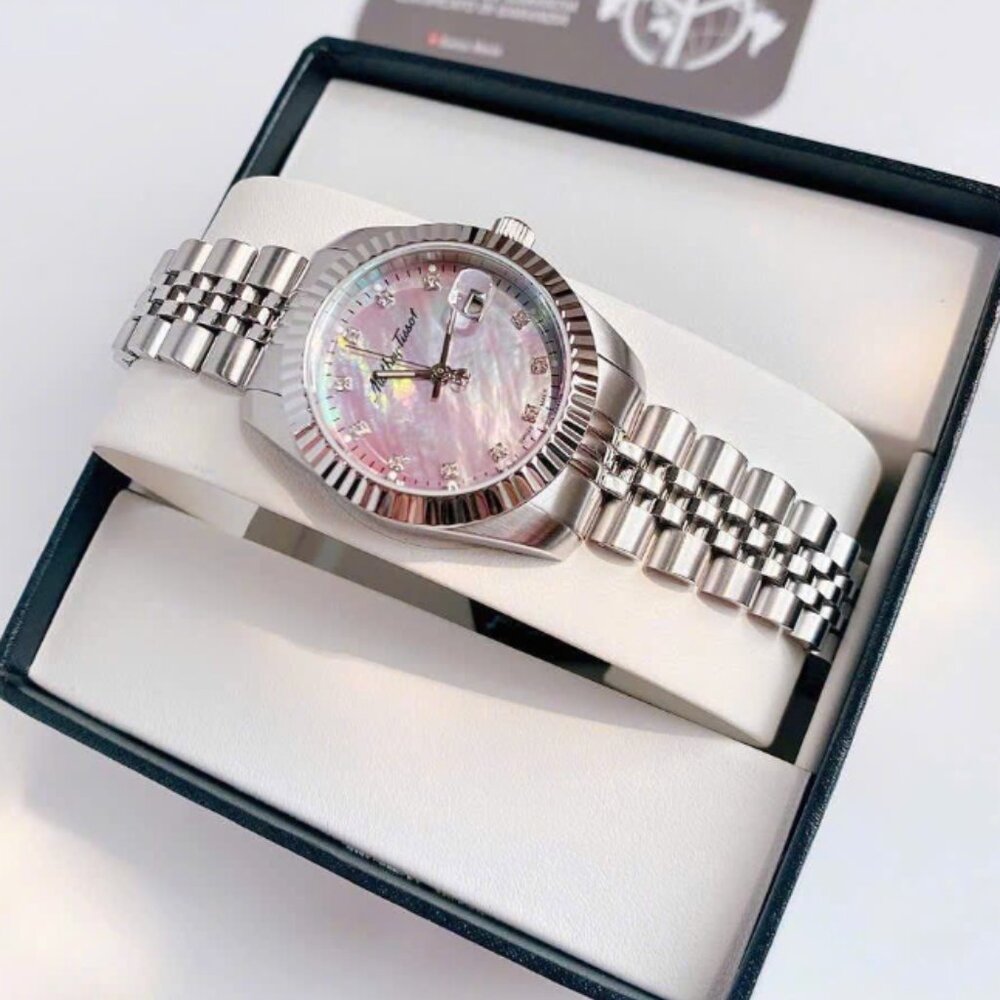 Womens Tissot Mathey 30mm Pink Accent Dial Silver Bracelet Watch - Picture 2 of 6